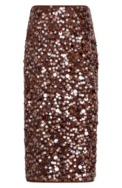Milly Roxanne Paillette Midi Skirt In Brown