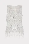 Milly Royce Fringe Sequin Sleeveless Top In Silver