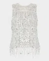 Milly Royce Fringe Sequin Sleeveless Top In Silver