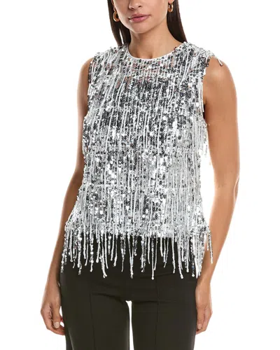 Milly Royce Fringe Sequins Top In Silver
