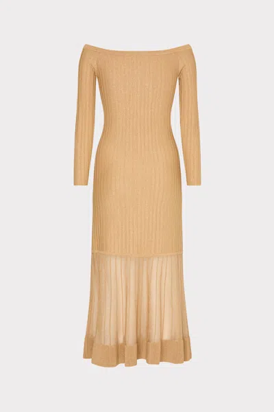 Milly Rudy Off The Shoulder Sheer Knit Midi Dress In Neutral