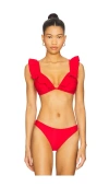 Milly Solid Ruffle Pinafore Bikini Top In Red In Red