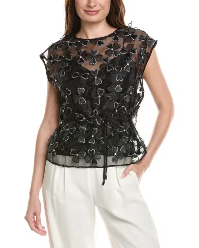 Milly Ryan Clover Bow Organza Top In Black