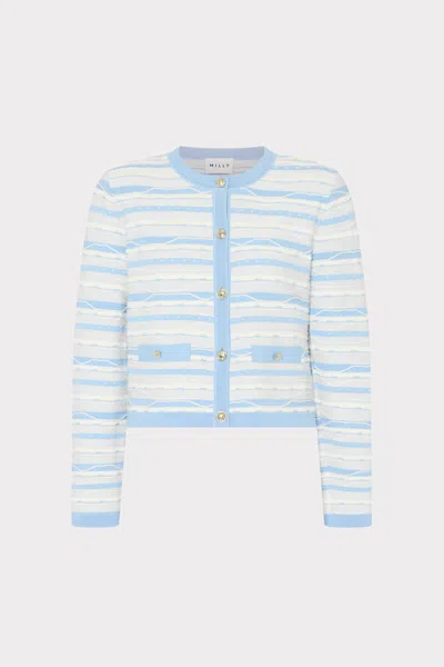 Milly Sade Textured Long Sleeve Cardigan In Blue