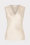 Milly Satin Knit Combination V-neck Sleeveless Top In Neutral