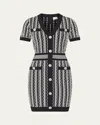 Milly Scallop Textured V Neck Knit Mini Dress In Black Multi In Black