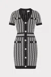Milly Scallop Textured V Neck Knit Mini Dress In Black Multi In Black