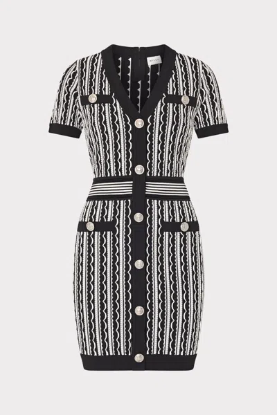 MILLY SCALLOP TEXTURED V-NECK KNIT MINI DRESS
