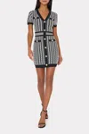 Milly Scallop Textured V Neck Knit Mini Dress In Black Multi In Black