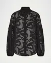 Milly Scroll Burnout Button Up Long Sleeve Top Shirt In Black