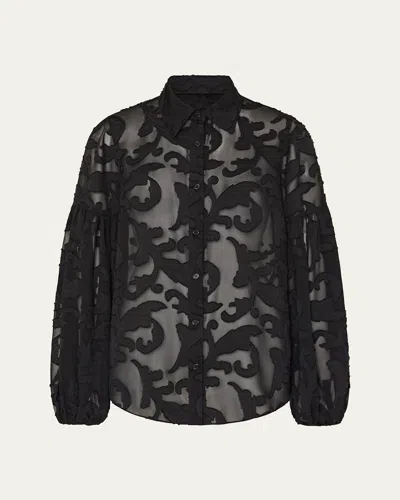 MILLY SCROLL BURNOUT BUTTON-FRONT BLOUSE