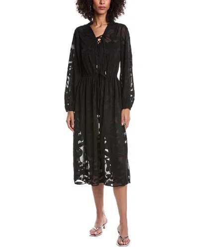 Milly Scroll Burnout Midi Dress In Black