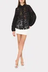 Milly Scroll Burnout Button Up Long Sleeve Top Shirt In Black
