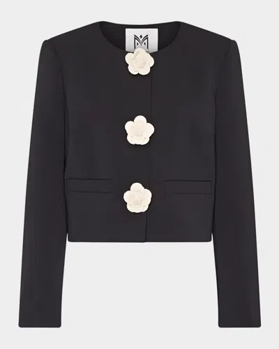 Milly Selna Cropped Flower Button Jacket In Black