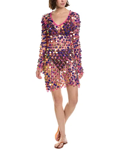 Milly Sequin Crochet Mini Dress In Purple