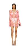 Milly Sequin Crochet Mini Pullover Dress In Pink/white