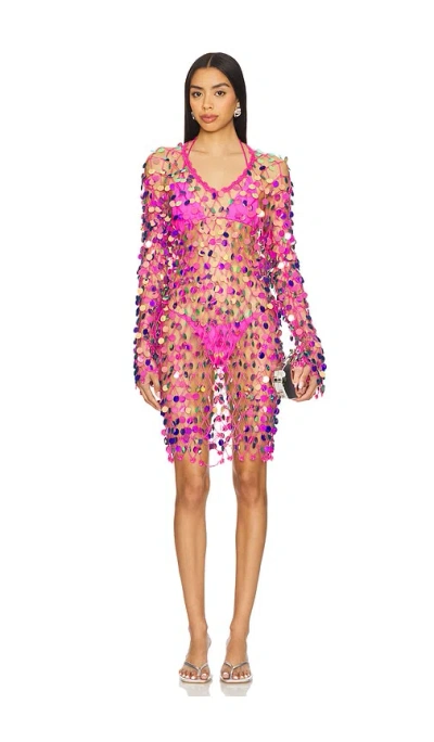 Milly Embellished Crochet Dress Swim Cover-up In Berry Pink