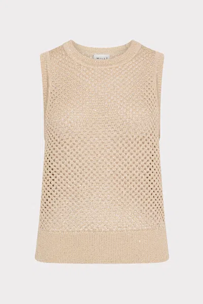 Milly Sequin Mesh Shell Sweater In Beige