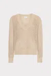 Milly Sequin Mesh V-neck Long Sleeve Sweater In Beige