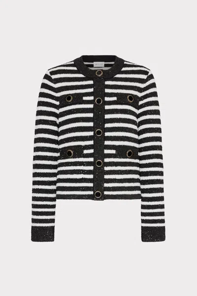 Milly Sequin Striped Cardigan In Black