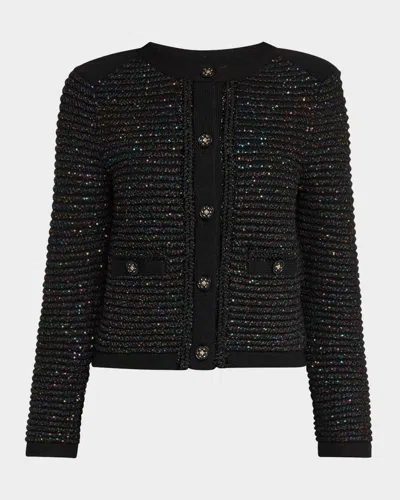 MILLY SEQUIN TEXTURED-KNIT CARDIGAN JACKET