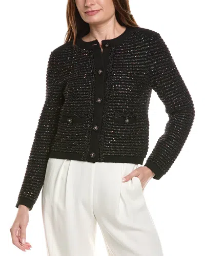 Milly Sequin Textured Wool-blend Cardigan In Black