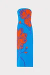 Milly Seraphina Strapless Floral Midi Dress In Blue