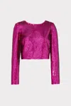 Milly Shailyn 3d Sequins Long Sleeve Top In Pink