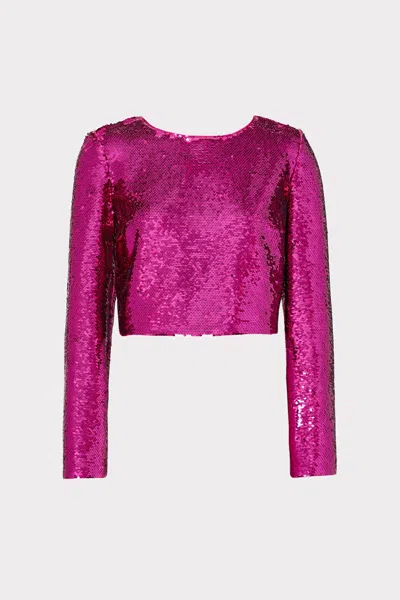 Milly Shailyn 3d Sequins Long Sleeve Top In Pink