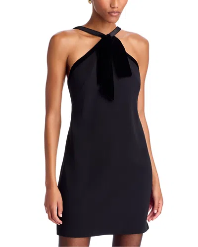 Milly Shane Velvet Trim Halter Mini Dress In Black