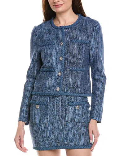Milly Shayne Pinstripe Knit Cardigan In Blue