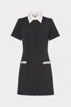 Milly Sheelah Crystal Trim Short Sleeve Mini Dress In Black