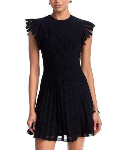 Milly Sheer Flutter Sleeve Knit Dress In Black