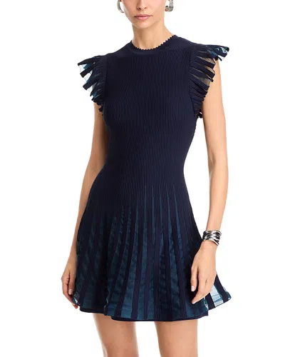 Milly Sheer Flutter Sleeve Knit Dress In Navy