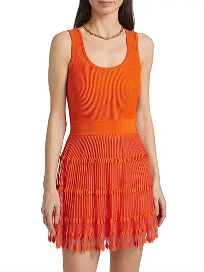 Milly Sheer Knit Flare Mini Dress In Coral In Orange