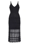 Milly Sheer Skirt Sleeveless Midi Dress In Black
