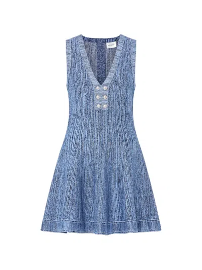 Milly Shelby Pinstripe Knit Flare Mini Dress In Blue