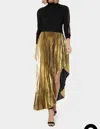 Milly Shenandoah Asymmetrical Pleated Lame Skirt In Gold In Black