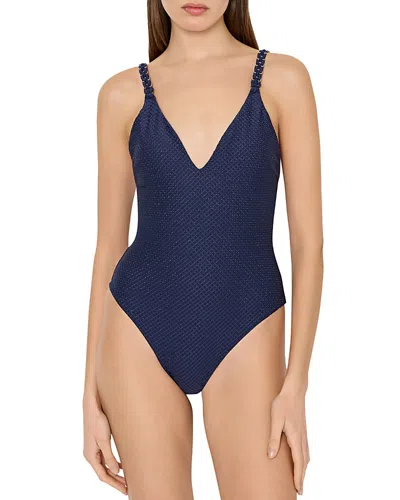 Milly Shimmer Textured One Piece Swimsuit In Blue