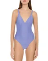Milly Shimmer Textured One Piece Swimsuit In Purple