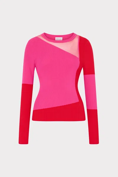 Milly Shirley Geo Graphic Sheer Knit Long Sleeve Top In Multi