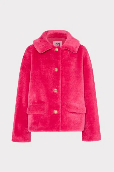 Milly Short Faux Shearling Jacket In Purple