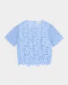Milly Floral Geo Combo Lace Short Sleeve Top In Sky Blue