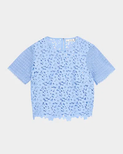 Milly Floral Geo Combo Lace Short Sleeve Top In Sky Blue