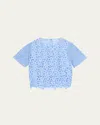 Milly Floral Geo Combo Lace Short Sleeve Top In Sky Blue