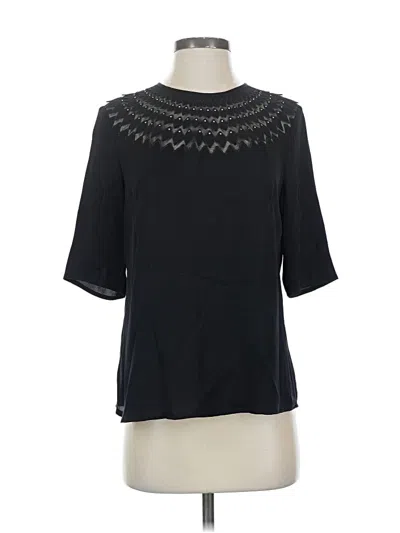 Pre-owned Milly Short Sleeve Silk Top Black Mock Neckline Tops