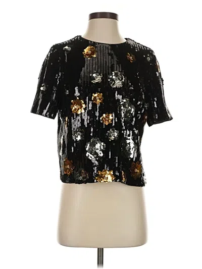 Pre-owned Milly Short Sleeve Top Black Mock Neckline Tops