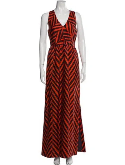Pre-owned Milly Silk Long Dress In Black/orange