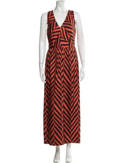 Pre-owned Milly Silk Long Dress In Black/red