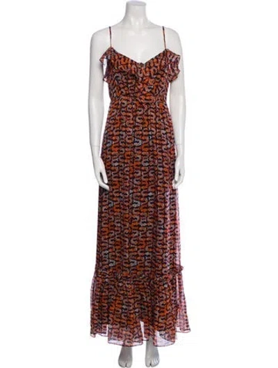 Pre-owned Milly Silk Long Dress In Brown